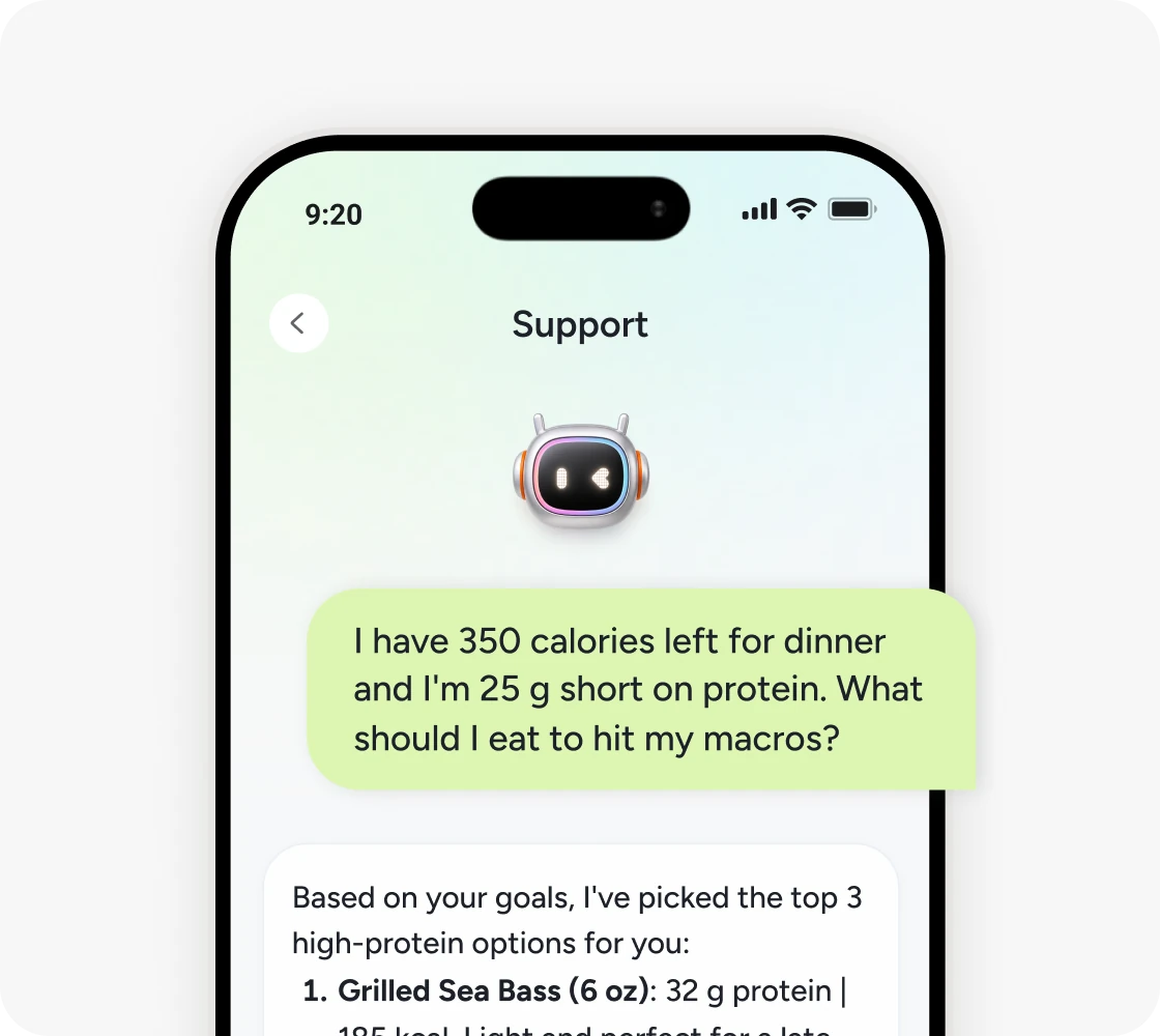 AI nutrition coach chat app screen