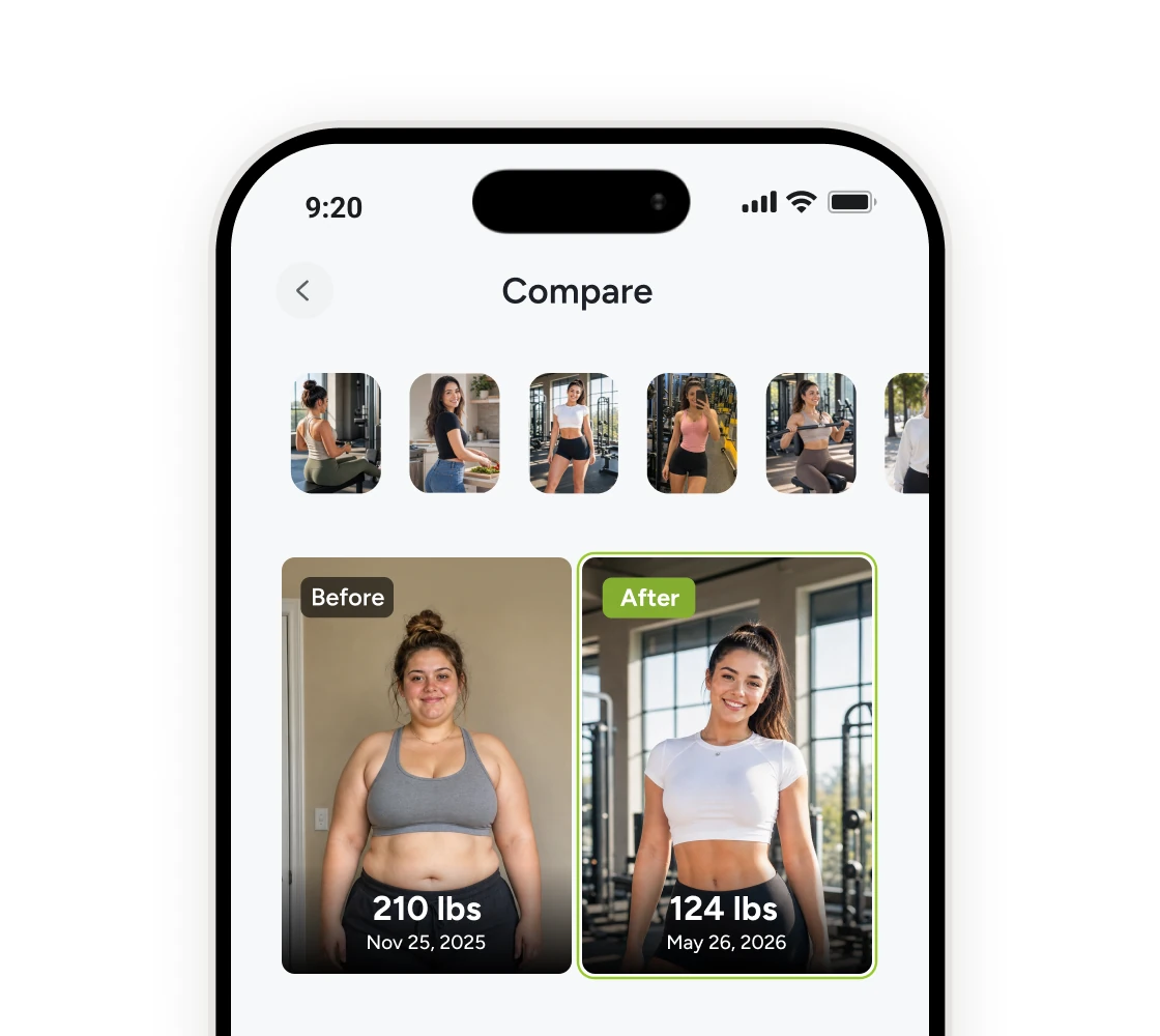 Before and after transformation app screen